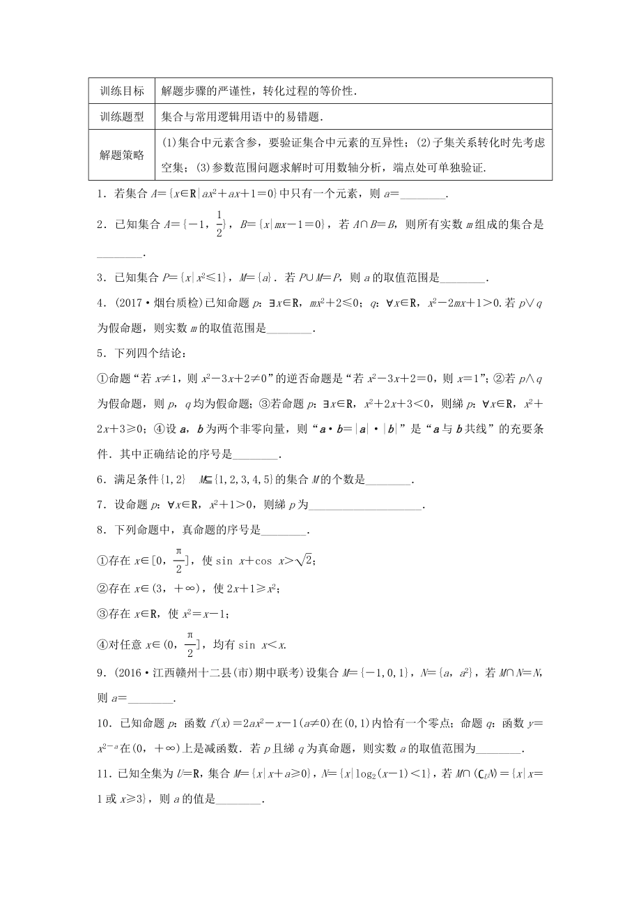 （江苏专用）高考数学专题复习 专题1 集合与常用逻辑用语 第4练 集合与常用逻辑用语中的易错题练习 文-人教版高三数学试题_第1页