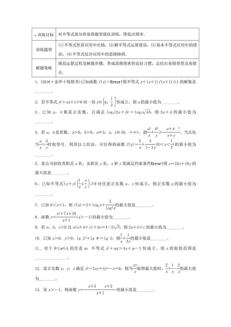 （江蘇專用）高考數(shù)學專題復習 專題7 不等式 第46練 不等式中的易錯題型練習 理-人教版高三數(shù)學試題_第1頁