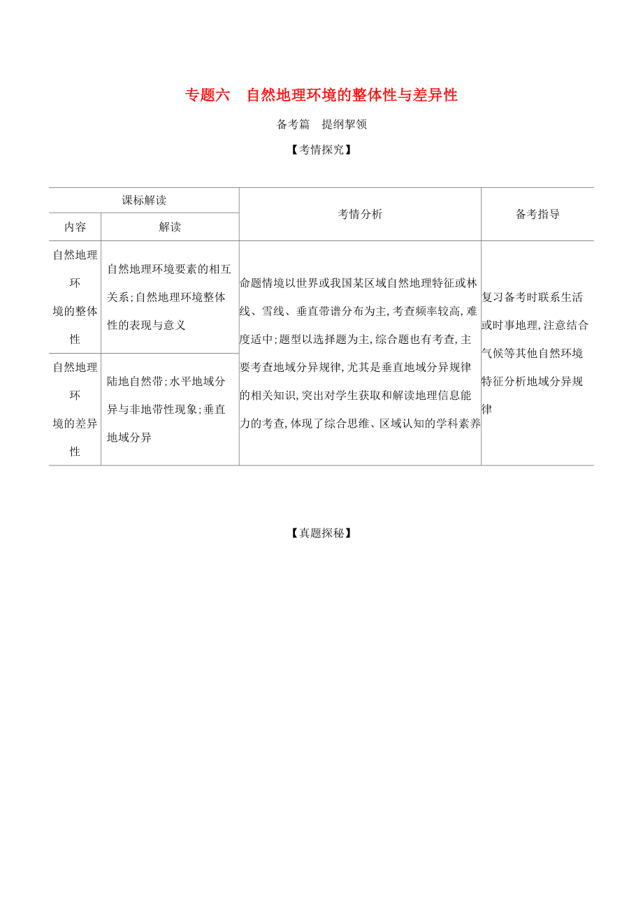 （江蘇版）高考地理一輪復(fù)習(xí) 專題六 自然地理環(huán)境的整體性與差異性精練（含解析）-江蘇版高三全冊地理試題_第1頁