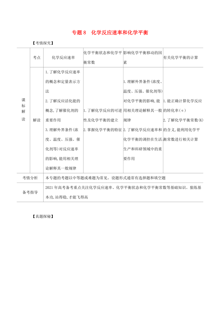 （江蘇版）高考化學一輪復習 專題8 化學反應速率和化學平衡精練（含解析）-江蘇版高三全冊化學試題_第1頁