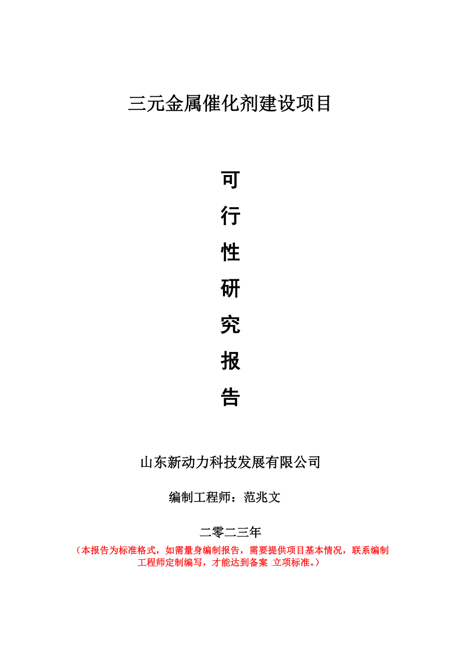 重点项目三元金属催化剂建设项目可行性研究报告申请立项备案可修改案_第1页