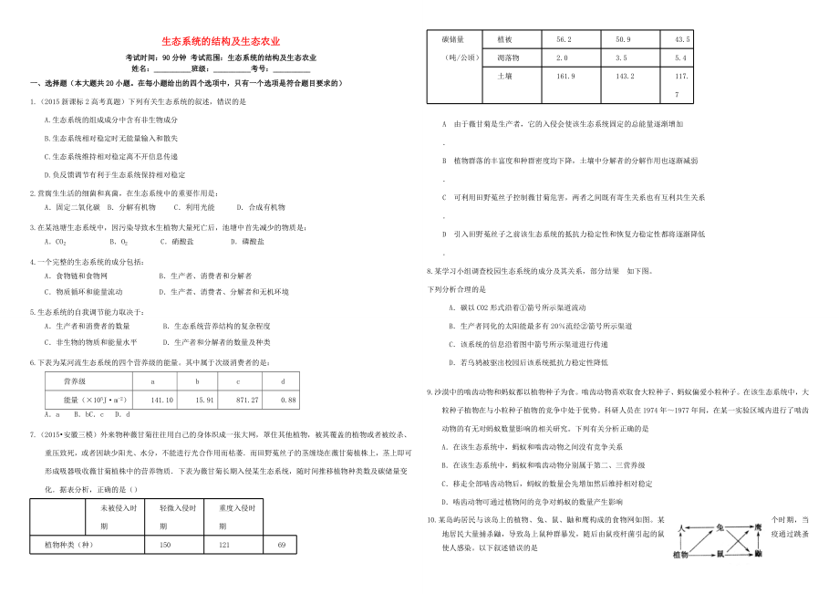 （衡水万卷）高三生物二轮复习 作业卷（三十一）生态系统的结构及生态农业（含解析）-人教版高三生物试题_第1页