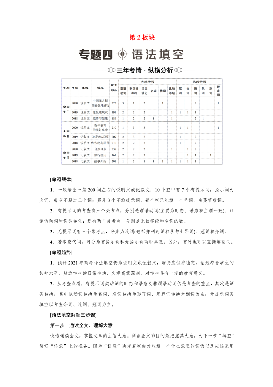 （統(tǒng)考版）高考英語二輪復習 第2板塊 強化知識運用 專題4 語法填空（含解析）-人教版高三英語試題_第1頁