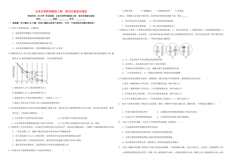 （衡水萬卷）高三生物二輪復習 作業(yè)卷（二十二）從雜交育種到基因工程 現(xiàn)代生物進化理論（含解析）-人教版高三生物試題_第1頁