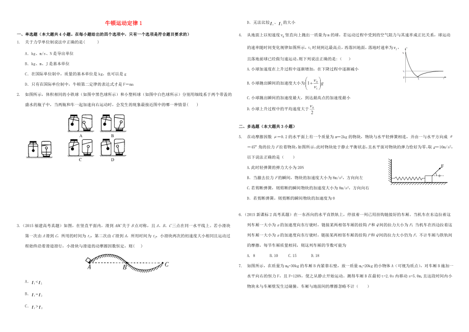 （衡水萬卷）高三物理二輪復習 作業(yè)卷六 牛頓運動定律1（含解析）-人教版高三物理試題_第1頁