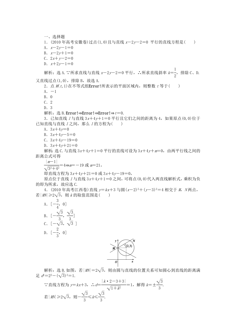 （考前大通關(guān)）高考數(shù)學二輪專題復習 第一部分專題突破方略專題五《第一講 直線、線性規(guī)劃、圓》專題針對訓練 理_第1頁