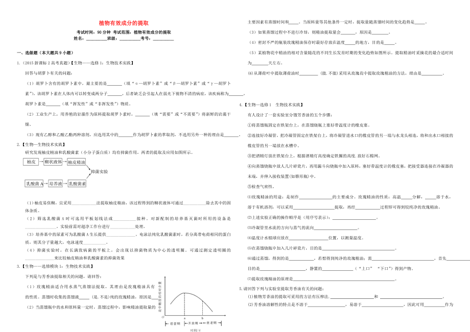 （衡水萬(wàn)卷）高三生物二輪復(fù)習(xí) 作業(yè)卷（三十六）植物有效成分的提?。ê馕觯?人教版高三生物試題_第1頁(yè)