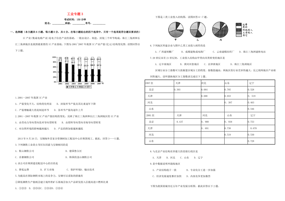 （衡水萬(wàn)卷）高三地理二輪復(fù)習(xí) 作業(yè)卷二十七 工業(yè)專(zhuān)題3（含解析）-人教版高三地理試題_第1頁(yè)