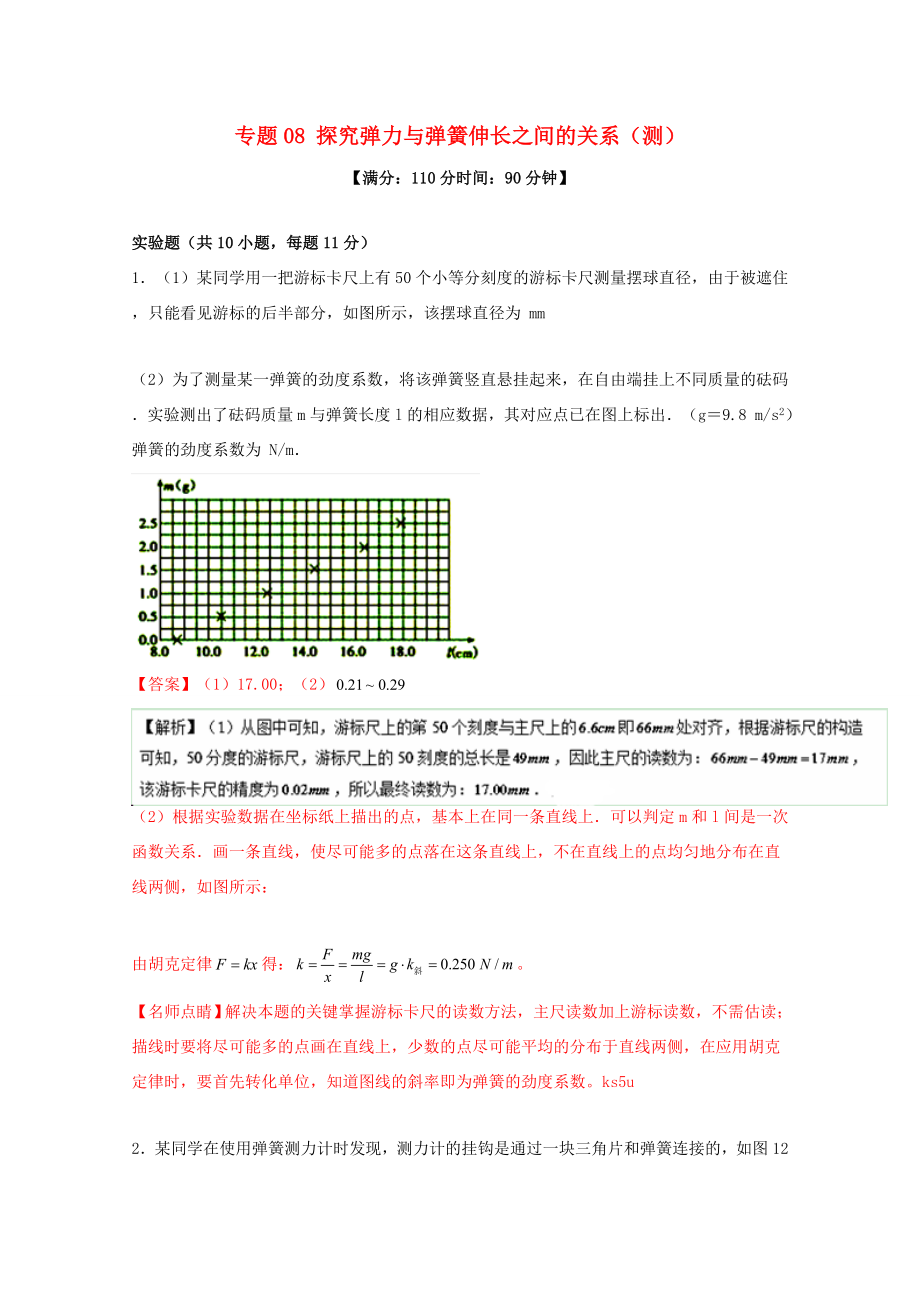 （講練測(cè)）高考物理一輪復(fù)習(xí) 專(zhuān)題08 探究彈力與彈簧伸長(zhǎng)之間的關(guān)系（測(cè)）（ 含解析）-人教版高三全冊(cè)物理試題_第1頁(yè)