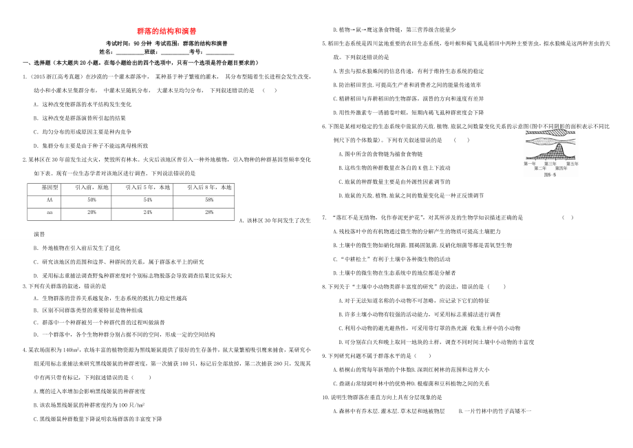 （衡水萬卷）高三生物二輪復習 作業(yè)卷（三十）群落的結構和演替（含解析）-人教版高三生物試題_第1頁