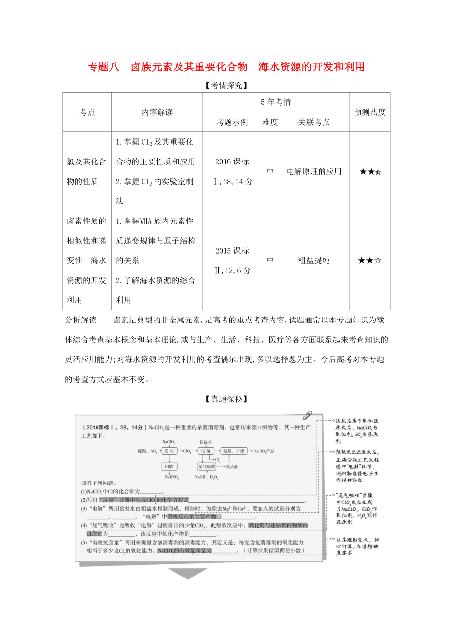 （課標版）高考化學一輪復習 專題八 鹵族元素及其重要化合物 海水資源的開發(fā)和利用精練（含解析）-人教版高三化學試題_第1頁