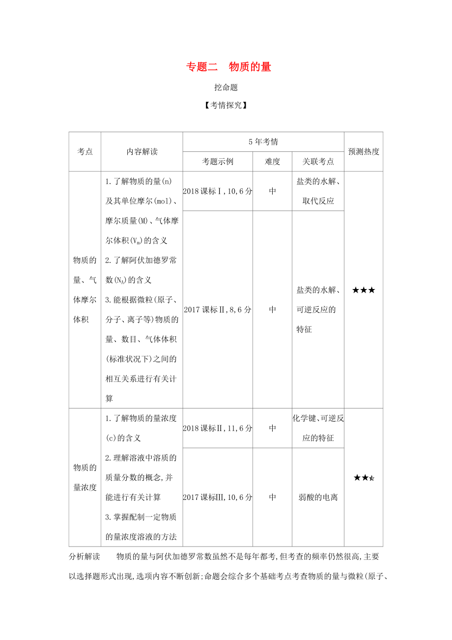 （课标专用 5年高考3年模拟A版）高考化学 专题二 物质的量试题-人教版高三化学试题_第1页