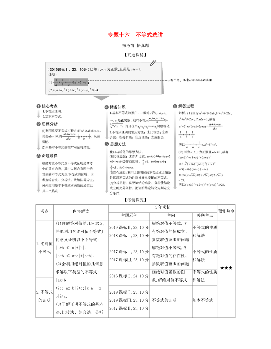 （課標(biāo)專用 5年高考3年模擬A版）高考數(shù)學(xué) 專題十六 不等式選講試題 理-人教版高三數(shù)學(xué)試題_第1頁(yè)