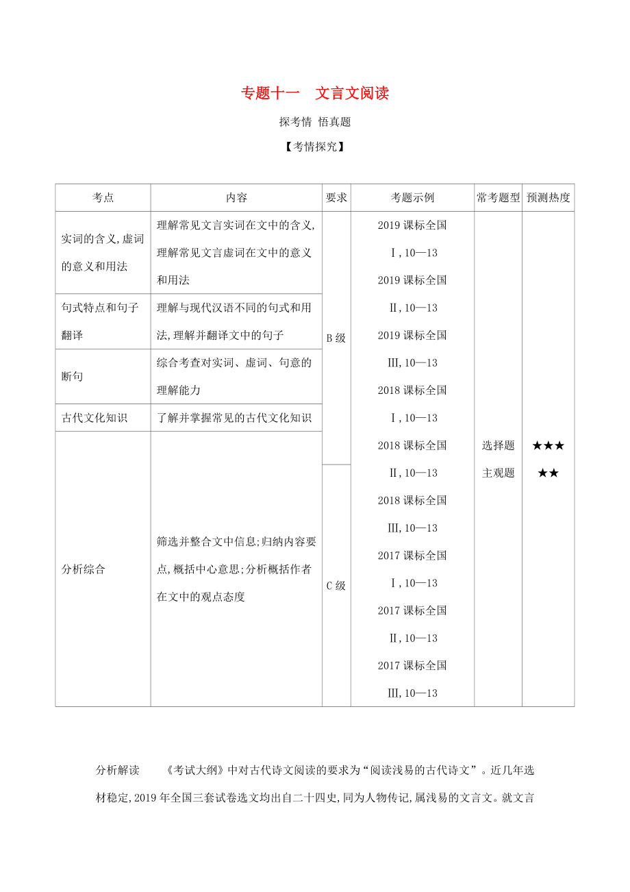 （课标专用 A版）高考语文 第三部分 古代诗文阅读 专题十一 文言文阅读试题-人教版高三语文试题_第1页