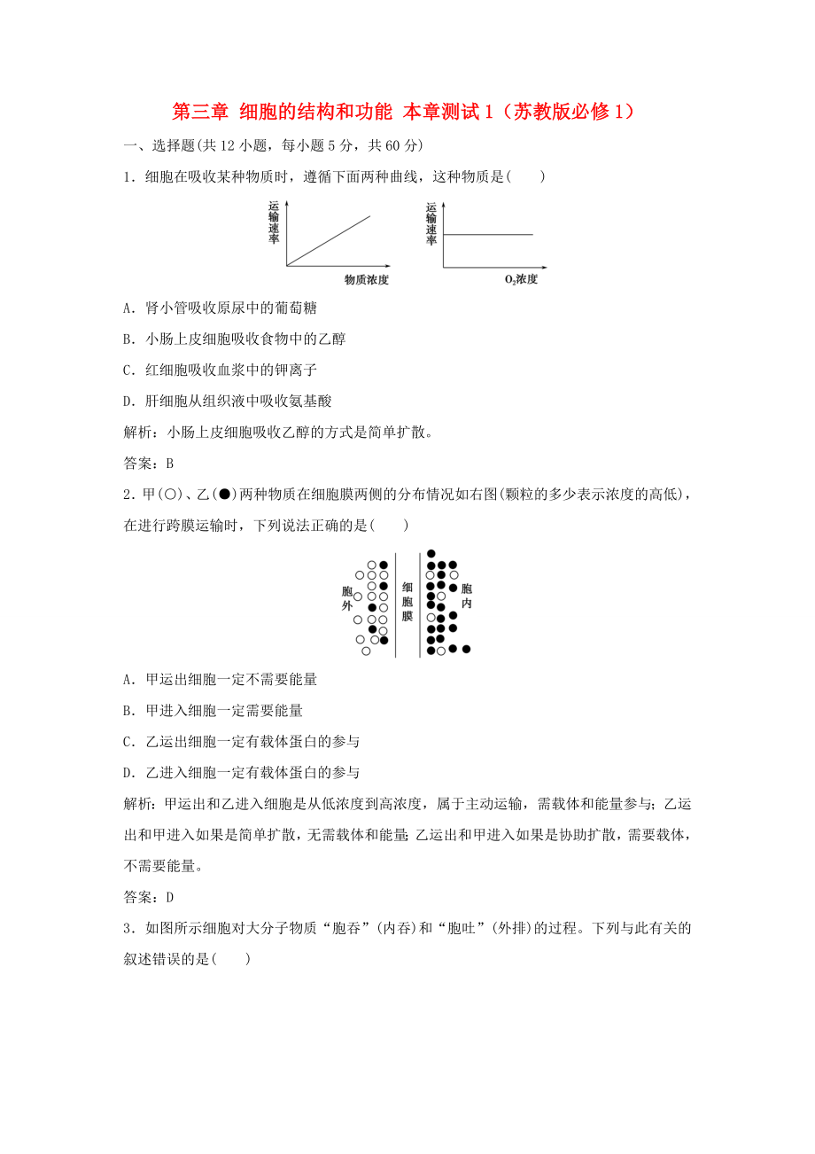 （課堂設(shè)計(jì)）高中生物 第三章 細(xì)胞的結(jié)構(gòu)和功能本章測(cè)試1 蘇教版必修1_第1頁(yè)