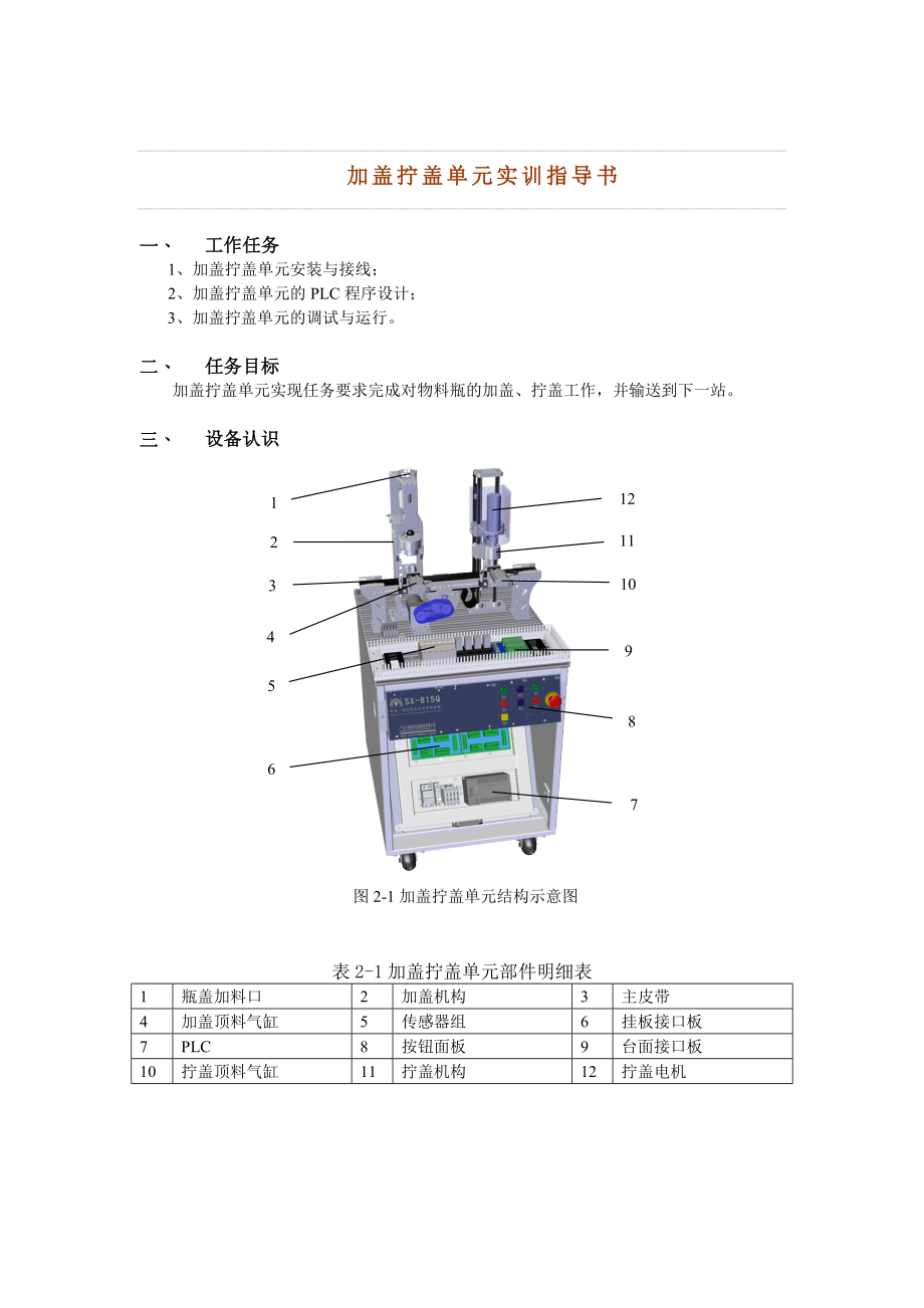 加蓋擰蓋單元實訓(xùn)指導(dǎo)書_第1頁