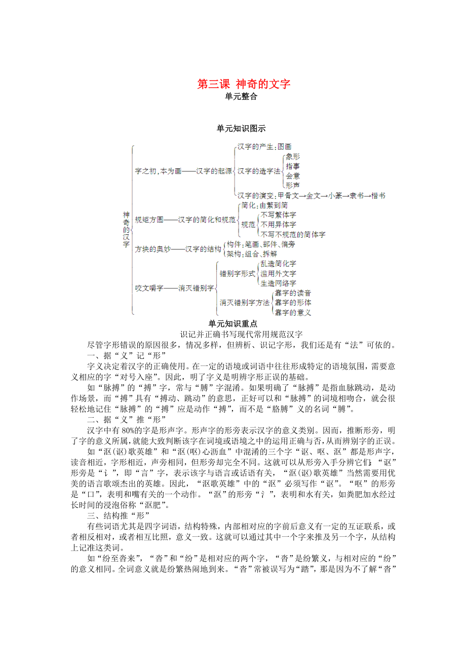 （課堂設(shè)計(jì)）高中語文 第三課 神奇的文字單元整合與過關(guān)檢測 新人教版選修《語言文字應(yīng)用》_第1頁