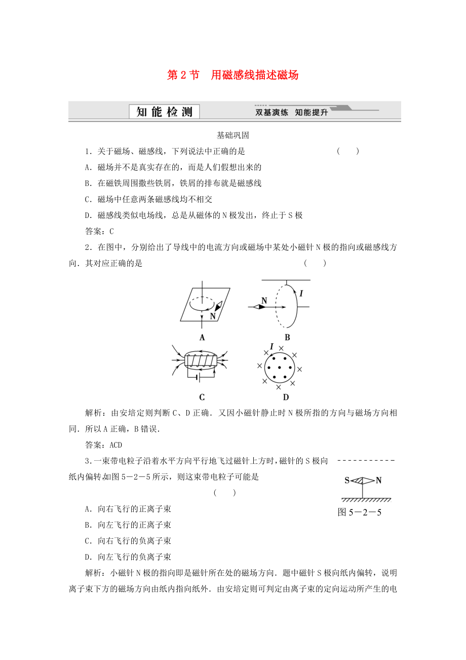 （課堂設(shè)計）高中物理 第5章第2節(jié) 用磁感線描述磁場基礎(chǔ)鞏固試題 魯科版選修3-1_第1頁