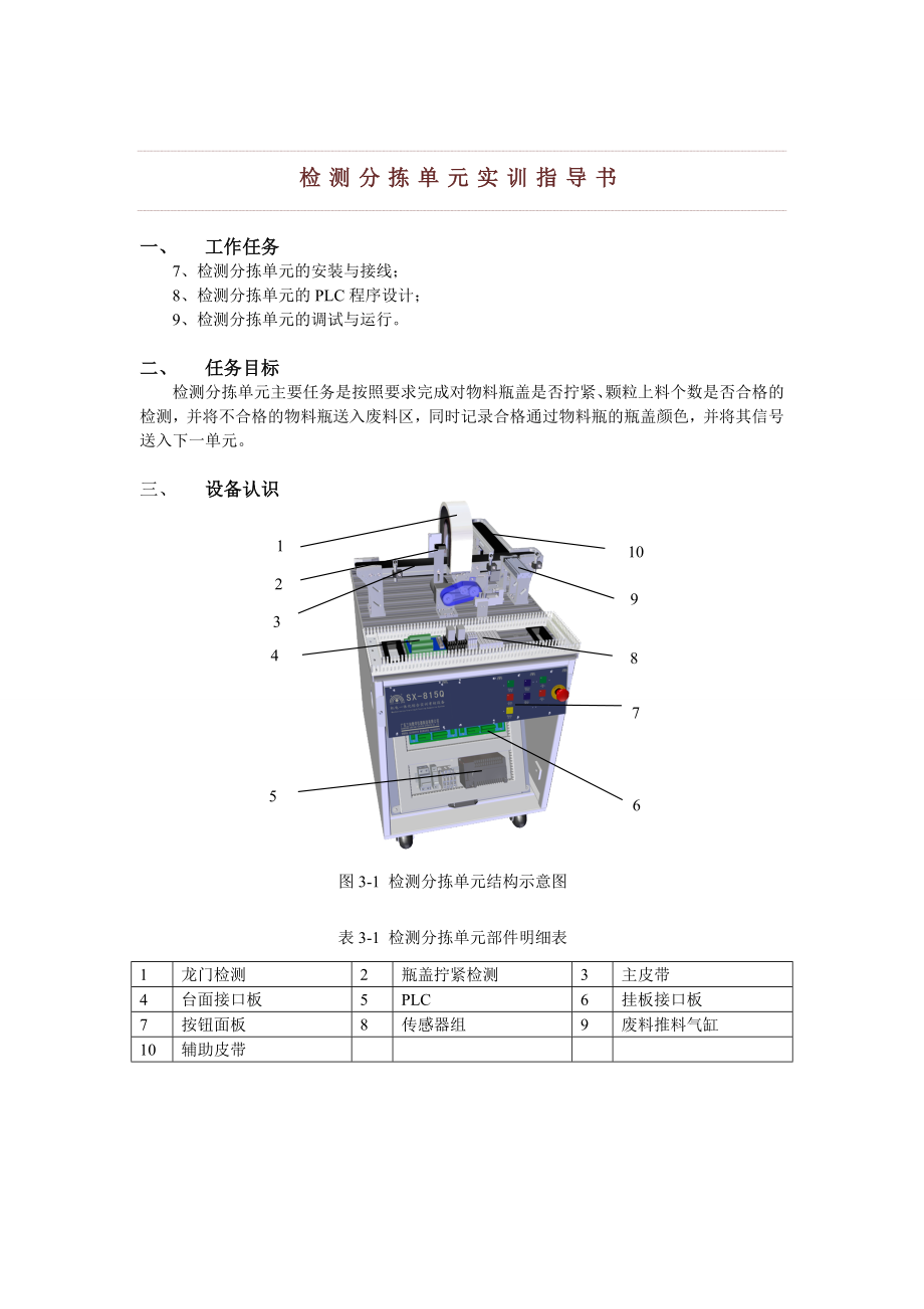 檢測(cè)分揀單元實(shí)訓(xùn)指導(dǎo)書_第1頁(yè)