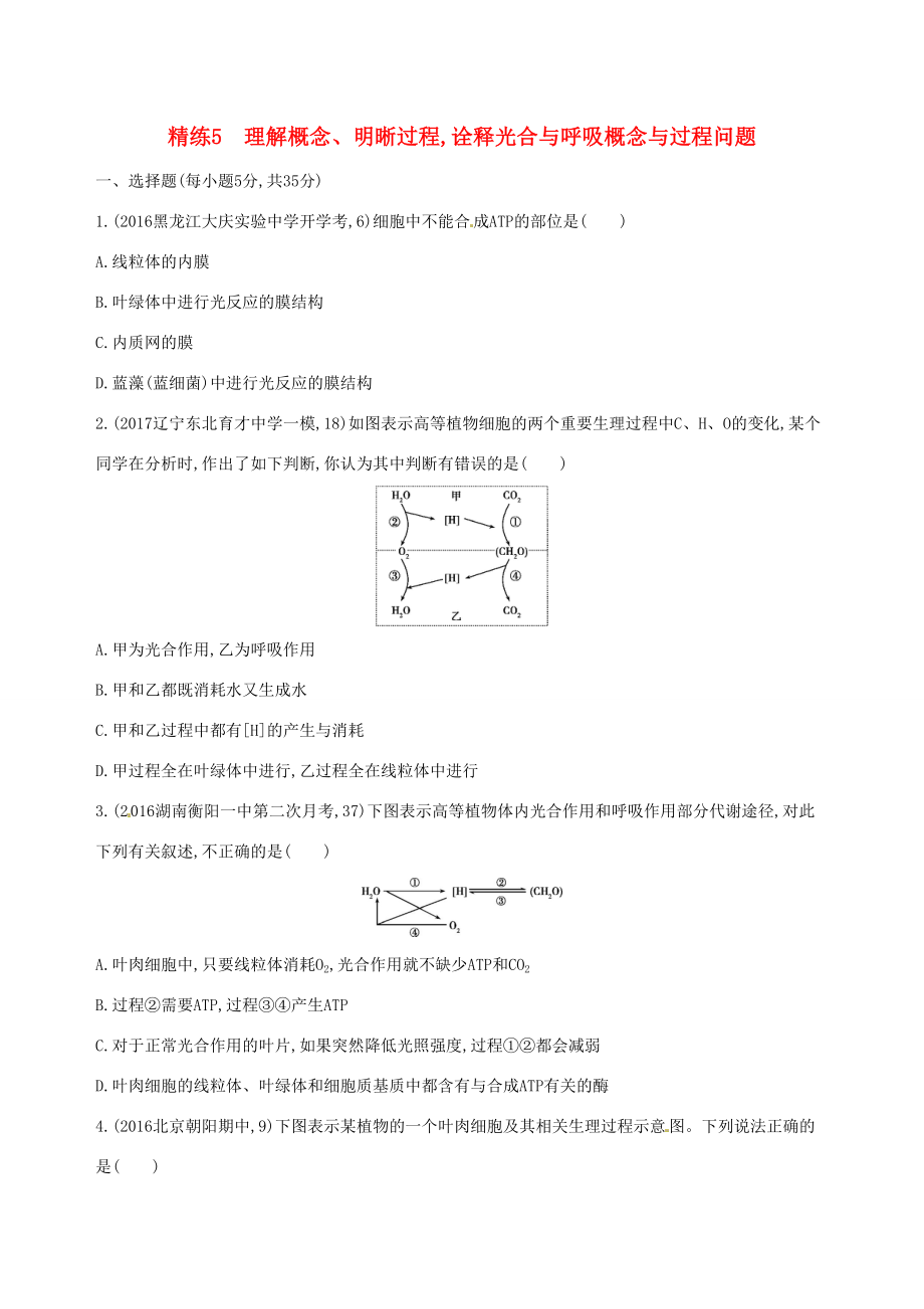 （課標(biāo)版）高考生物大一輪復(fù)習(xí) 30分鐘精練 精練5 理解概念、明晰過(guò)程 詮釋光合與呼吸概念與過(guò)程問(wèn)題-人教版高三全冊(cè)生物試題_第1頁(yè)