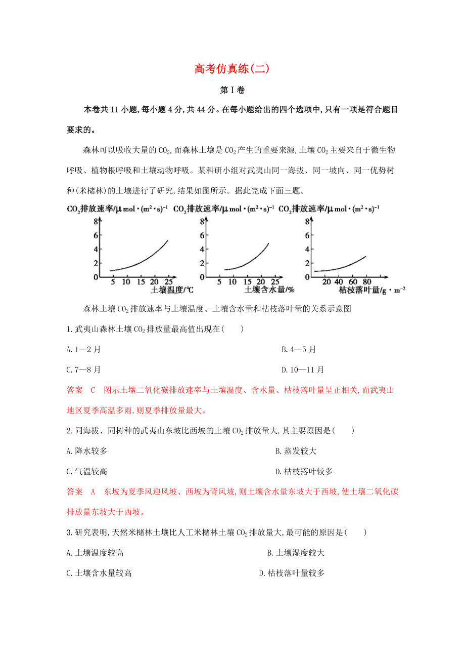 （课标版）高考地理二轮复习 高考仿真练（二）-人教版高三全册地理试题_第1页