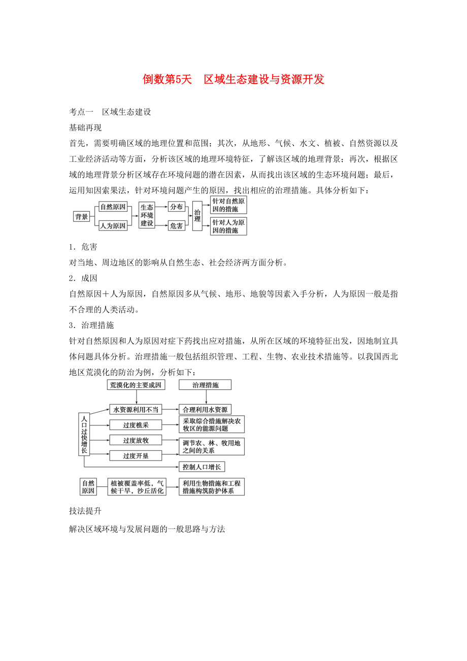 （課標(biāo)通用）高考地理二輪復(fù)習(xí) 考前三個月 第三部分 考前靜悟篇 倒數(shù)第5天 區(qū)域生態(tài)建設(shè)與資源開發(fā)_第1頁