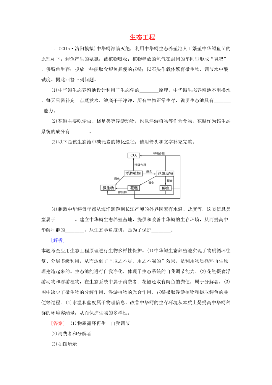 （課標(biāo)版）高考生物一輪總復(fù)習(xí) 隨堂跟蹤訓(xùn)練 現(xiàn)代生物科技 專題 第4講 生態(tài)工程（選修3）-人教版高三選修3生物試題_第1頁