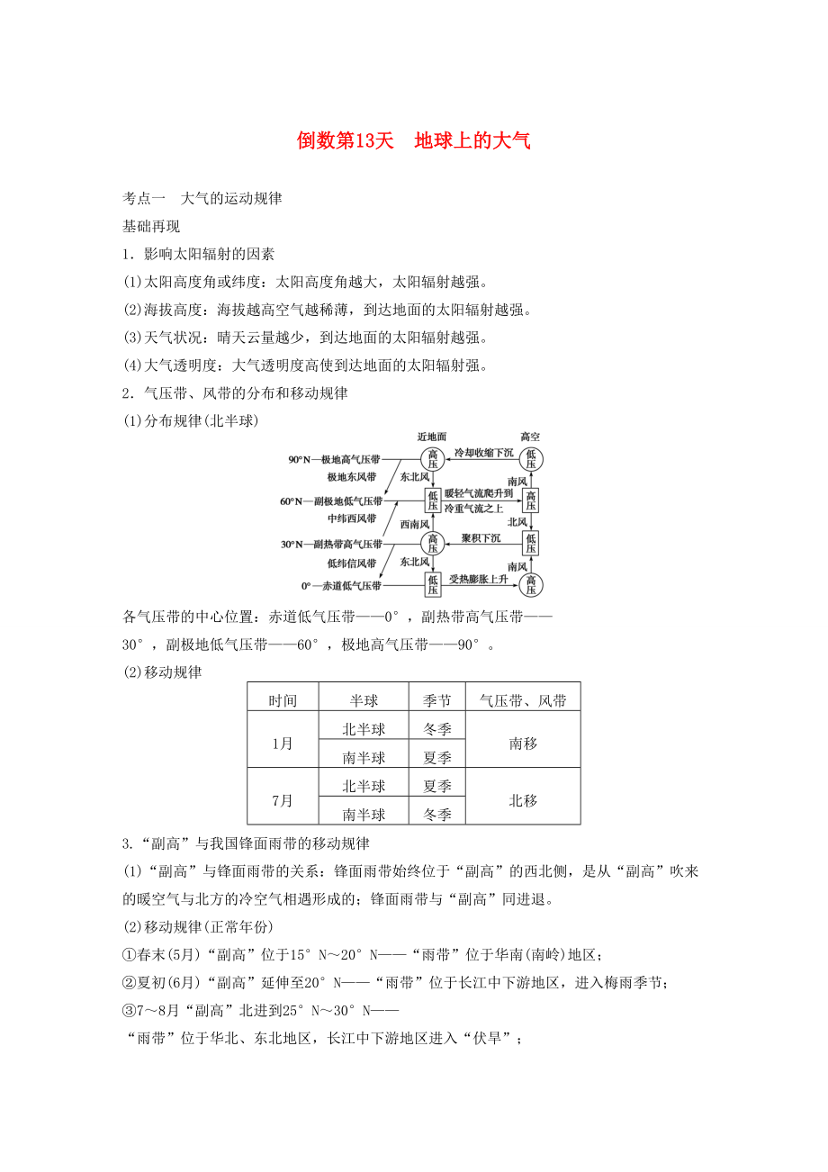 （課標(biāo)通用）高考地理二輪復(fù)習(xí) 考前三個(gè)月 第三部分 考前靜悟篇 倒數(shù)第13天 地球上的大氣_第1頁(yè)