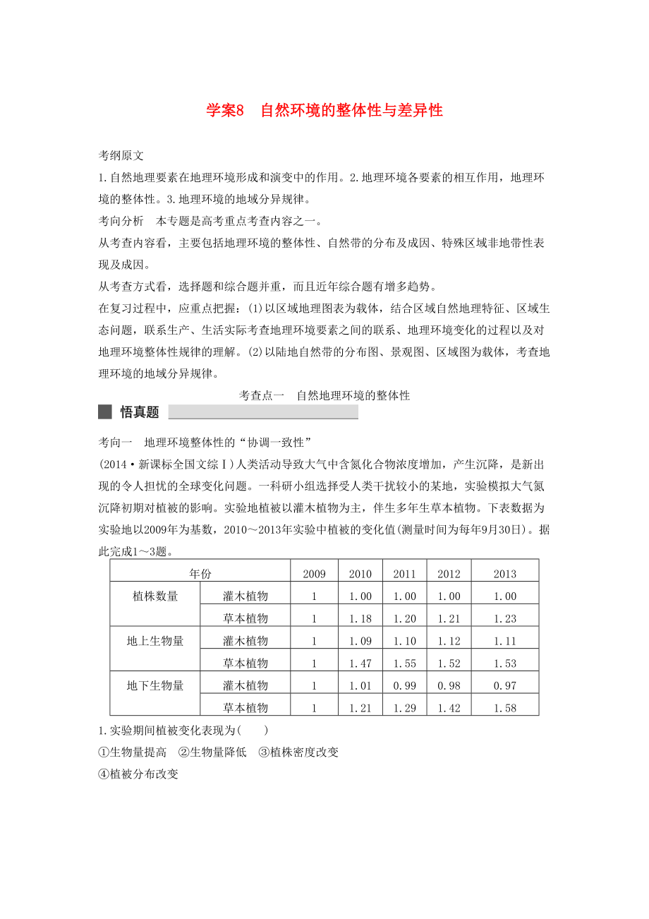 （課標通用）高考地理二輪復習 考前三個月 第一部分 專題2-8 自然環(huán)境的整體性與差異性_第1頁