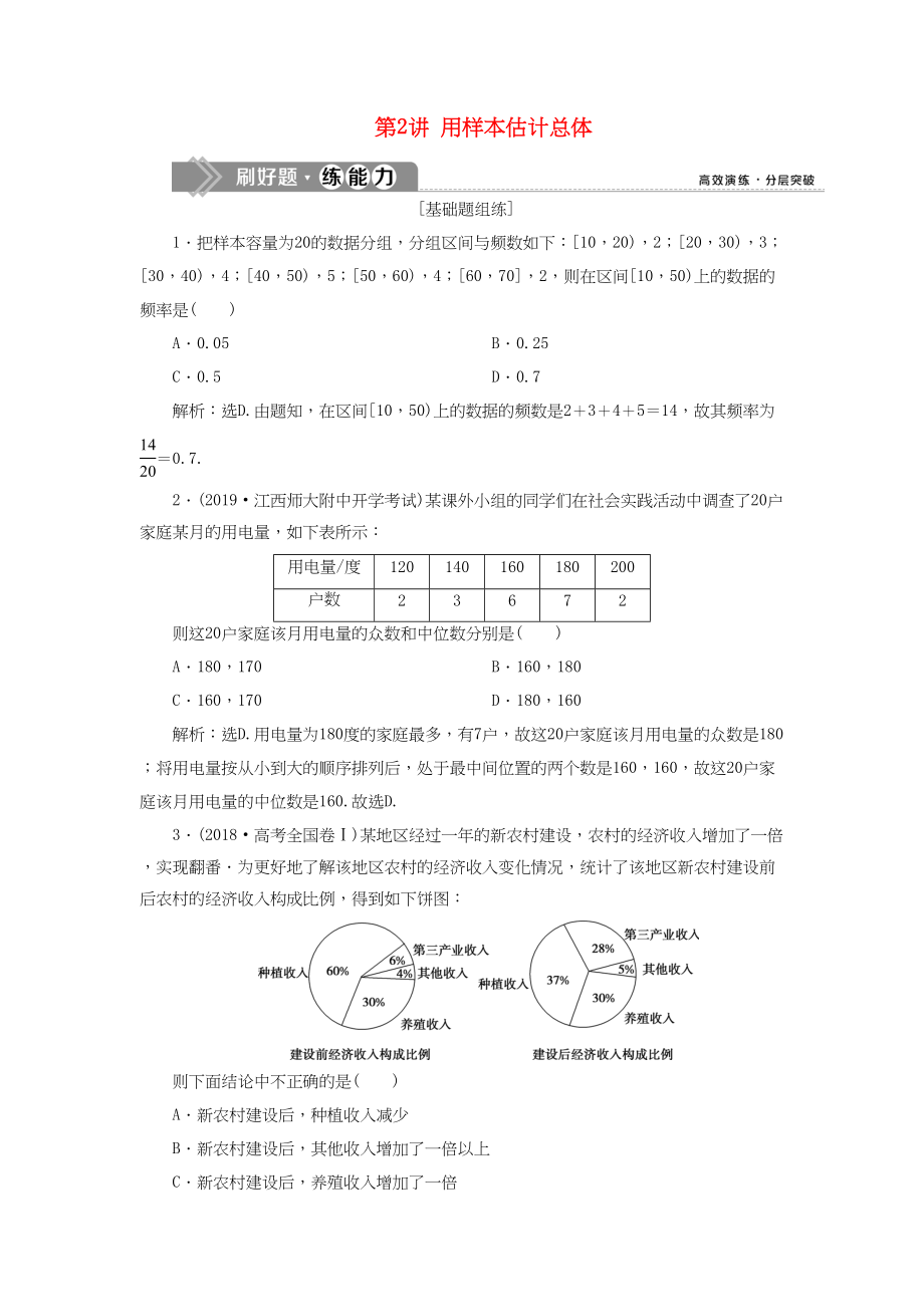 （课标通用版）高考数学大一轮复习 第十一章 统计、统计案例 第2讲 用样本估计总体检测 文-人教版高三全册数学试题_第1页