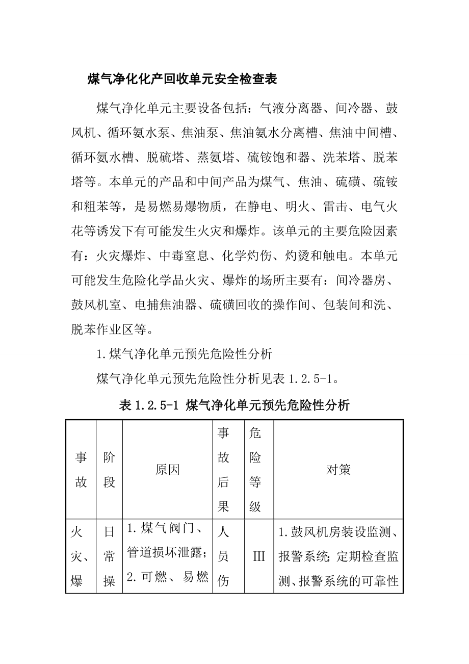 煤气净化化产回收单元安全检查表_第1页