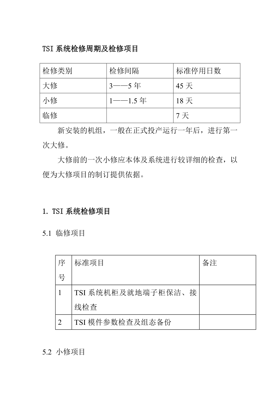 TSI系统检修周期及检修项目_第1页