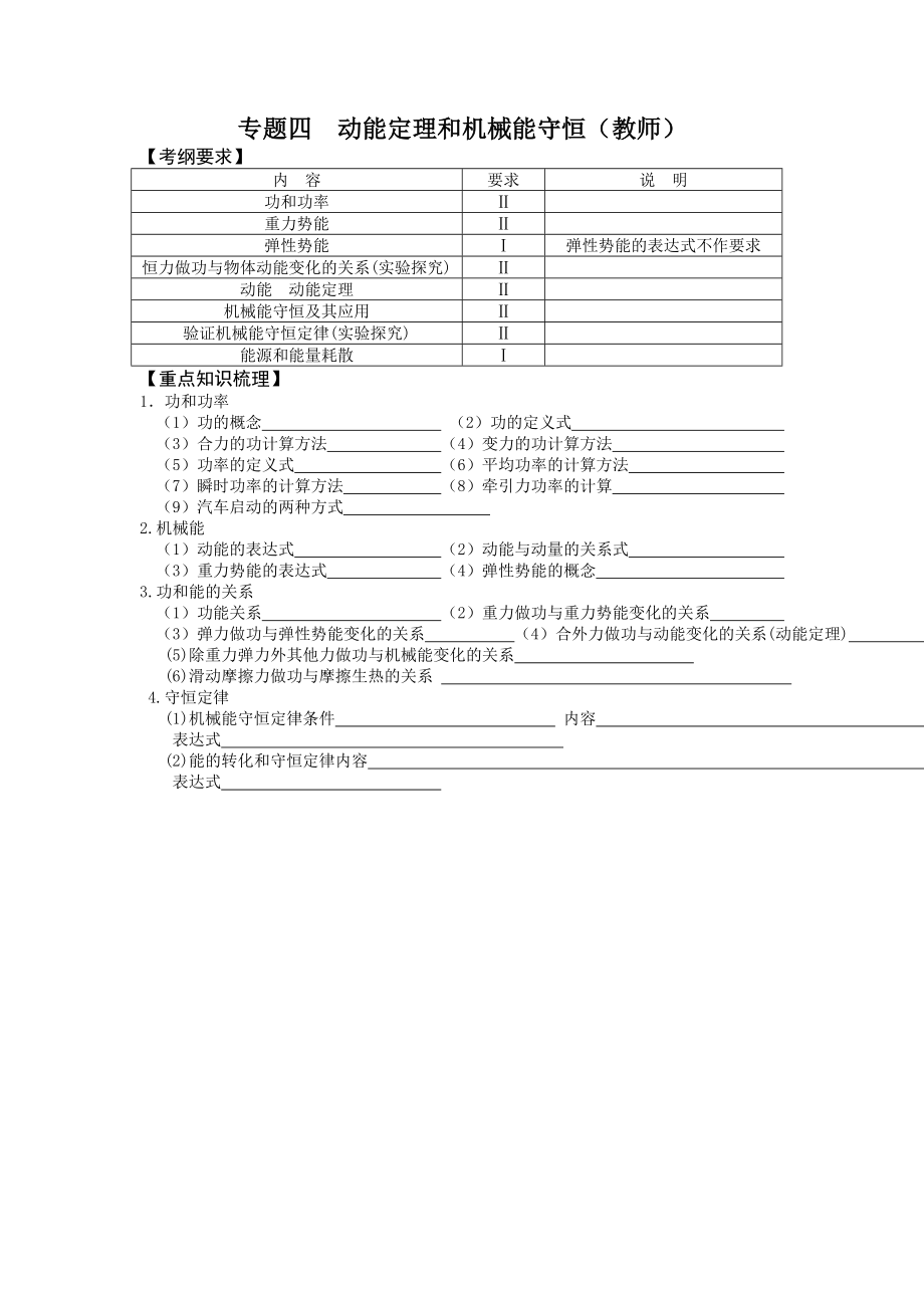 專題四動能定理和機(jī)械能守恒 測試練習(xí)題_第1頁