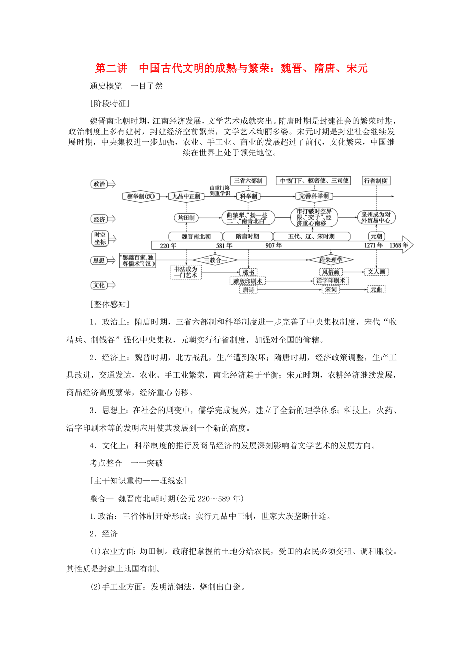 （通史版）高考?xì)v史二輪專題復(fù)習(xí) 1.1.1 第二講 中國(guó)古代文明的成熟與繁榮：魏晉、隋唐、宋元（含解析）-人教版高三全冊(cè)歷史試題_第1頁(yè)