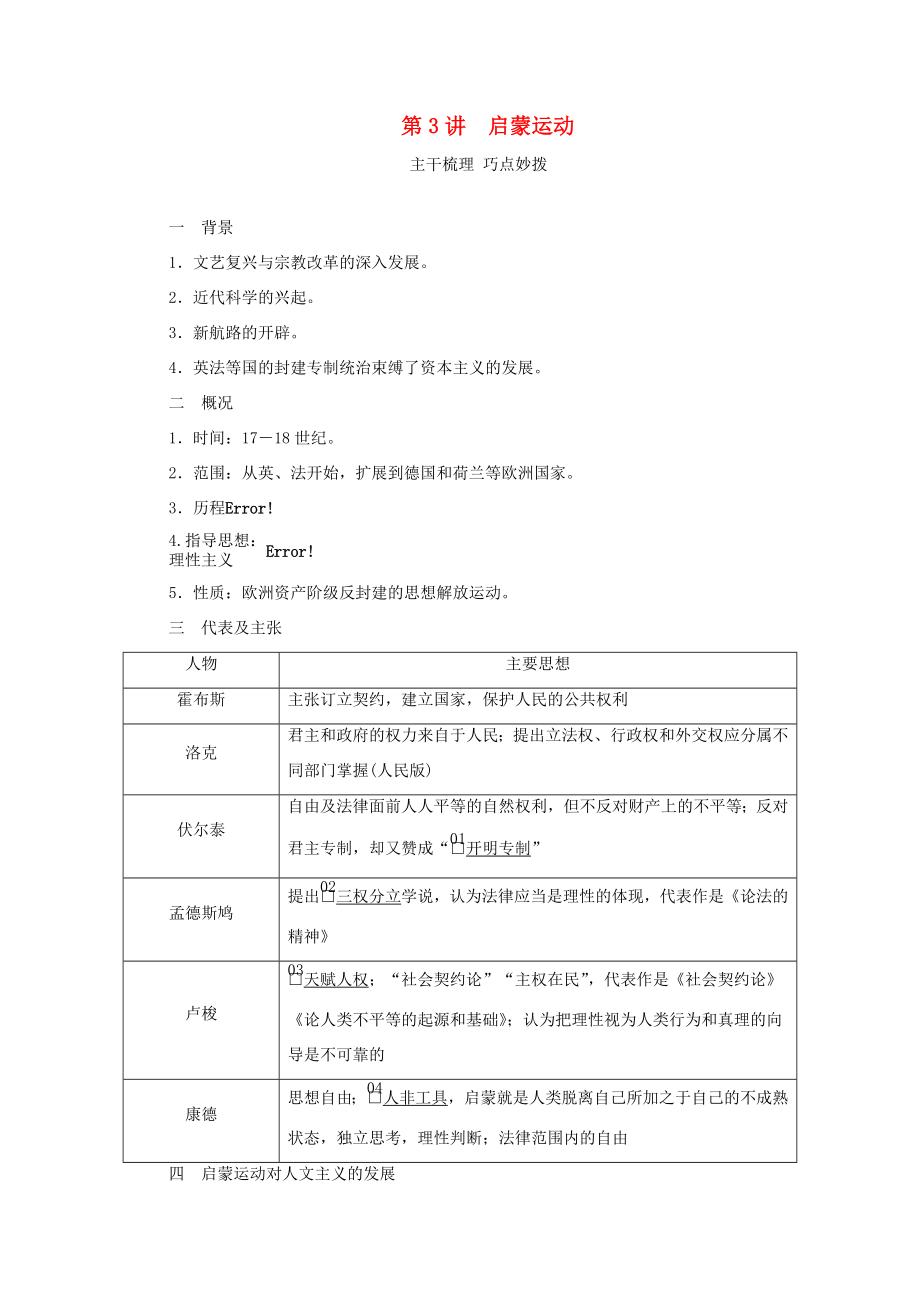 （通史版）高考?xì)v史一輪教師用書 第四部分 世界古代、近代史 第12單元 第3講 啟蒙運動（含解析）-人教版高三全冊歷史試題_第1頁