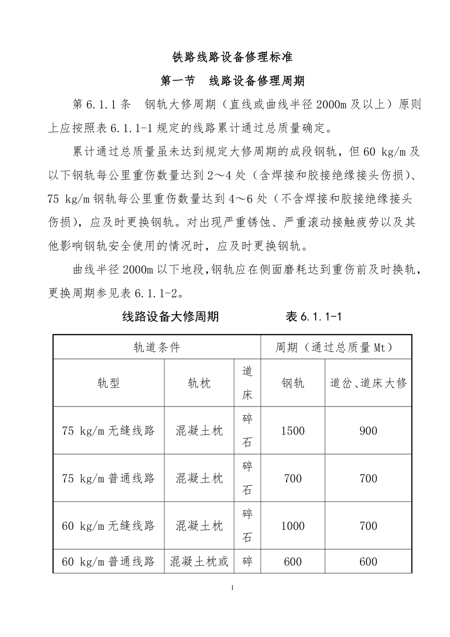 鐵路線路設(shè)備修理標(biāo)準(zhǔn)_第1頁