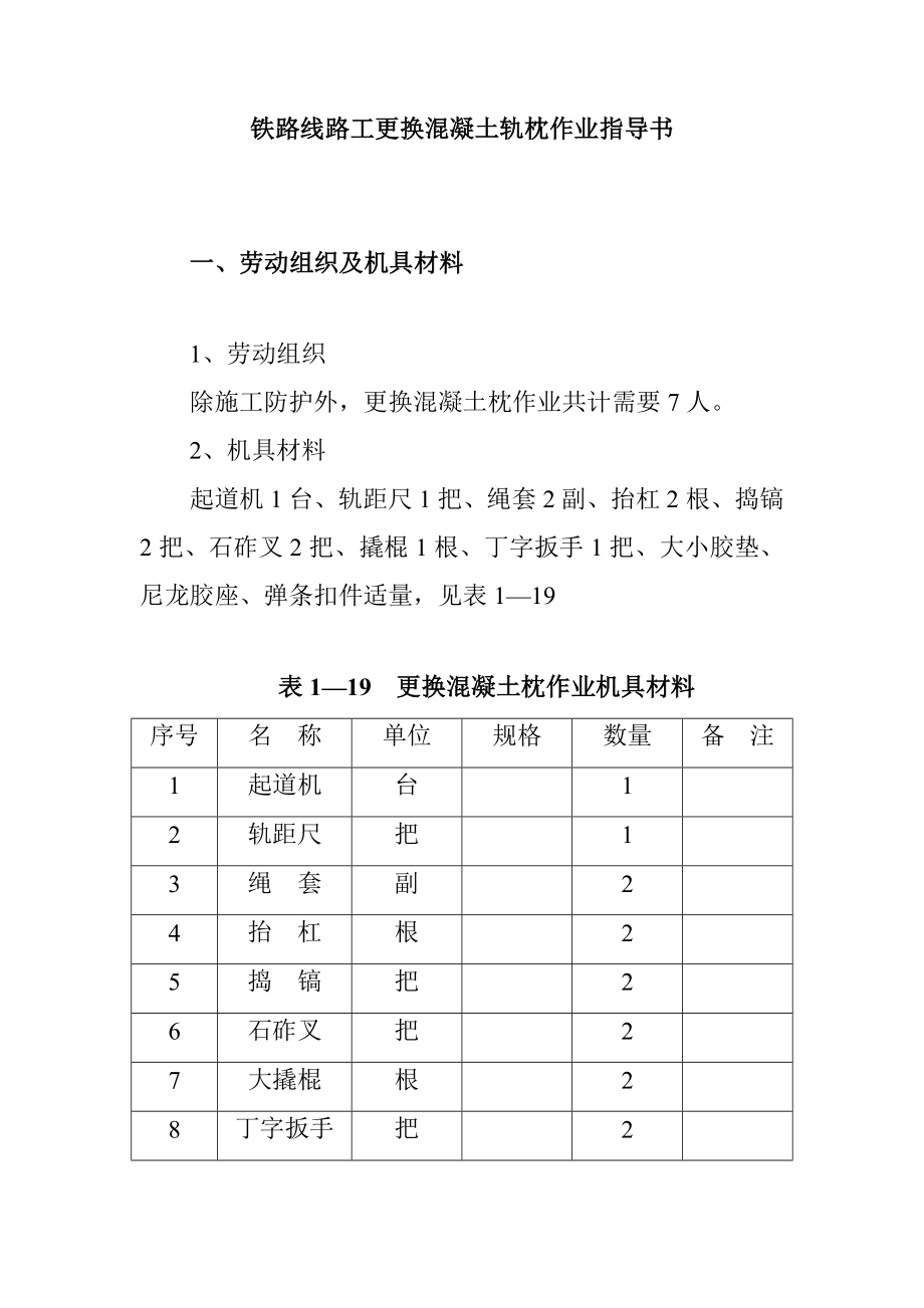 鐵路線路工更換混凝土軌枕作業(yè)指導(dǎo)書_第1頁