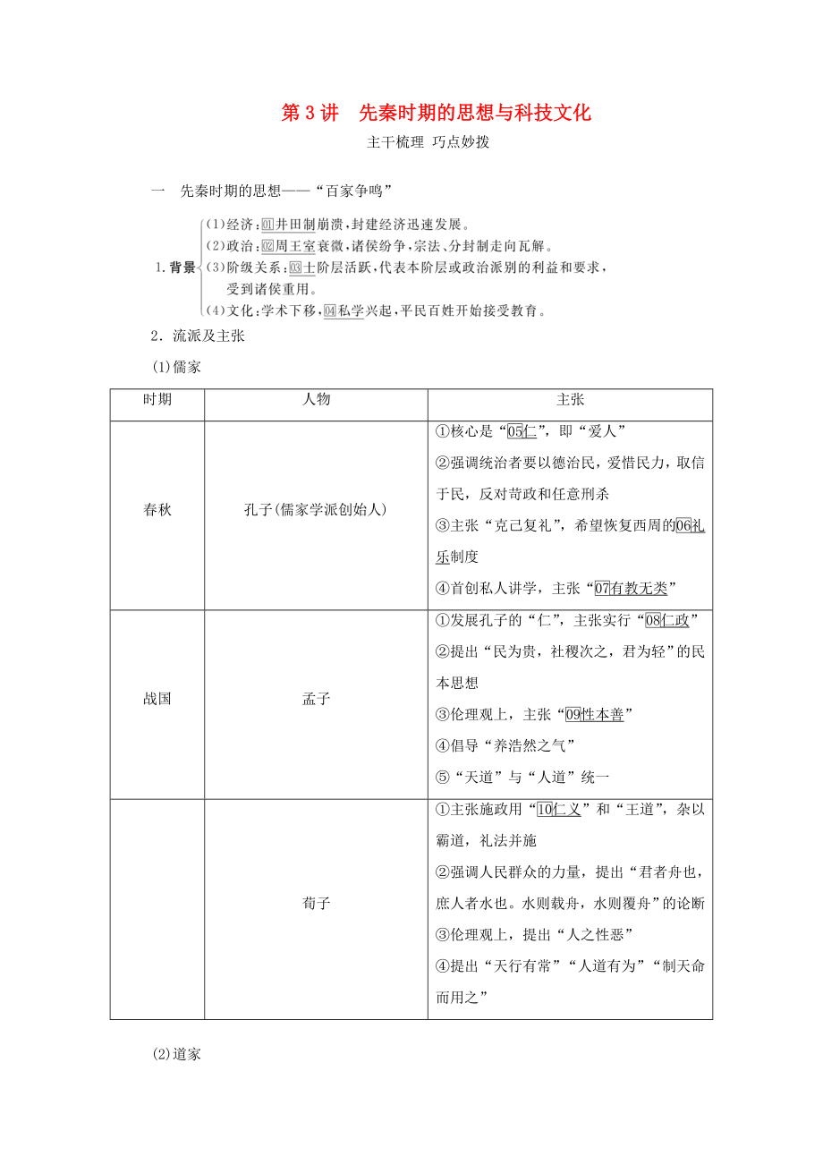 （通史版）高考历史一轮教师用书 第一部分 中国古代史 第1单元 古代中华文明的起源与奠基—先秦 第3讲 先秦时期的思想与科技文化（含解析）-人教版高三全册历史试题_第1页