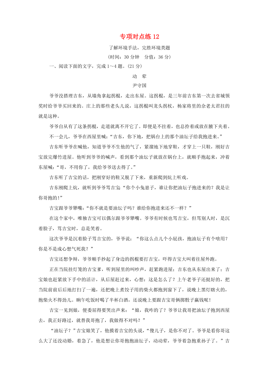 新高考語文一輪復習 專項對點練12 了解環(huán)境手法完勝環(huán)境類題-人教高三全冊語文試題_第1頁