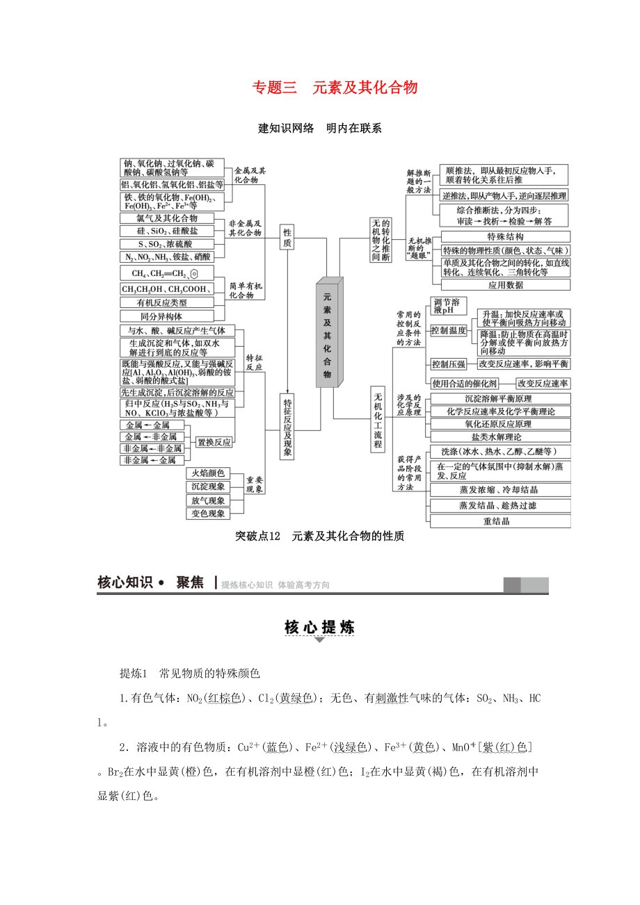 高三化學(xué)二輪復(fù)習(xí) 第1部分 專題3 元素及其化合物 突破點12 元素及其化合物的性質(zhì)-人教高三化學(xué)試題_第1頁