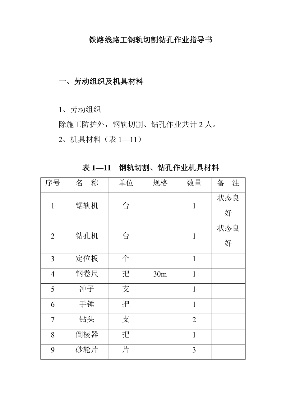 铁路线路工钢轨切割钻孔作业指导书_第1页