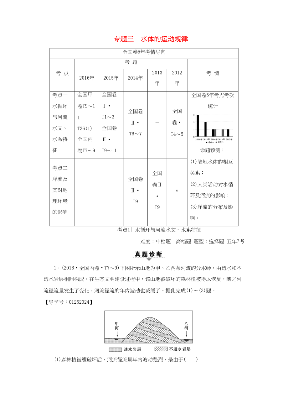 （通用版）高考地理二輪復(fù)習(xí) 第2部分 專題3 水體的運(yùn)動(dòng)規(guī)律-人教版高三地理試題_第1頁(yè)