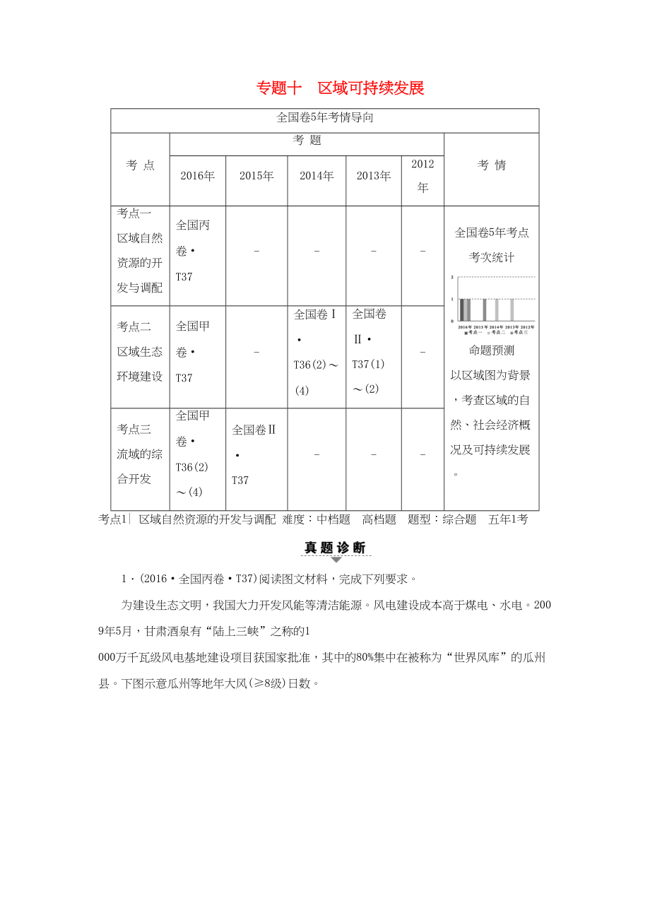 （通用版）高考地理二輪復(fù)習(xí) 第2部分 專題10 區(qū)域可持續(xù)發(fā)展-人教版高三地理試題_第1頁