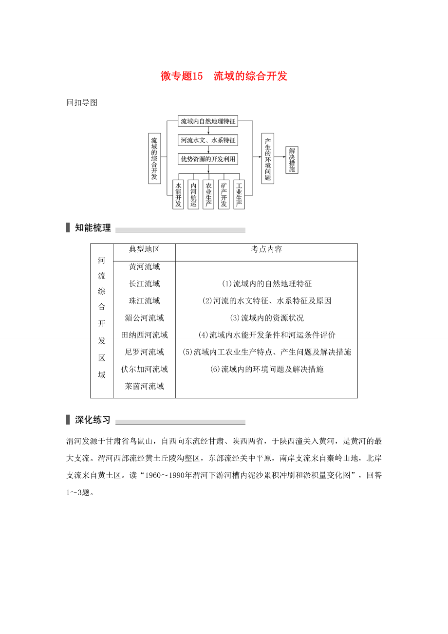 （通用版）高考地理三輪沖刺 考前3個(gè)月 考前回扣 專題四 四類區(qū)域發(fā)展問題 微專題15 流域的綜合開發(fā)-人教版高三地理試題_第1頁