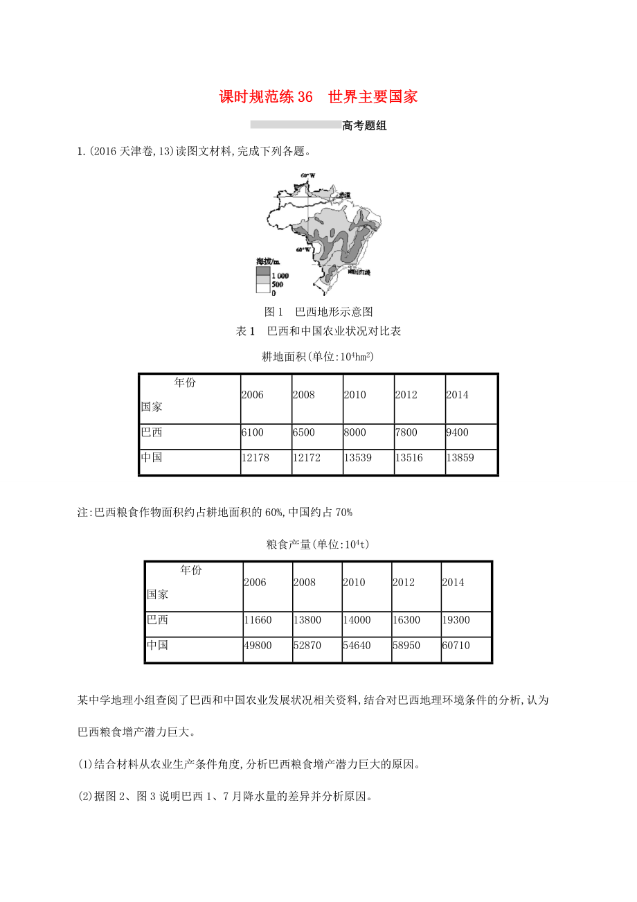 高考地理總復(fù)習(xí) 第十八章 世界地理 課時規(guī)范練36 世界主要國家-人教版高三地理試題_第1頁