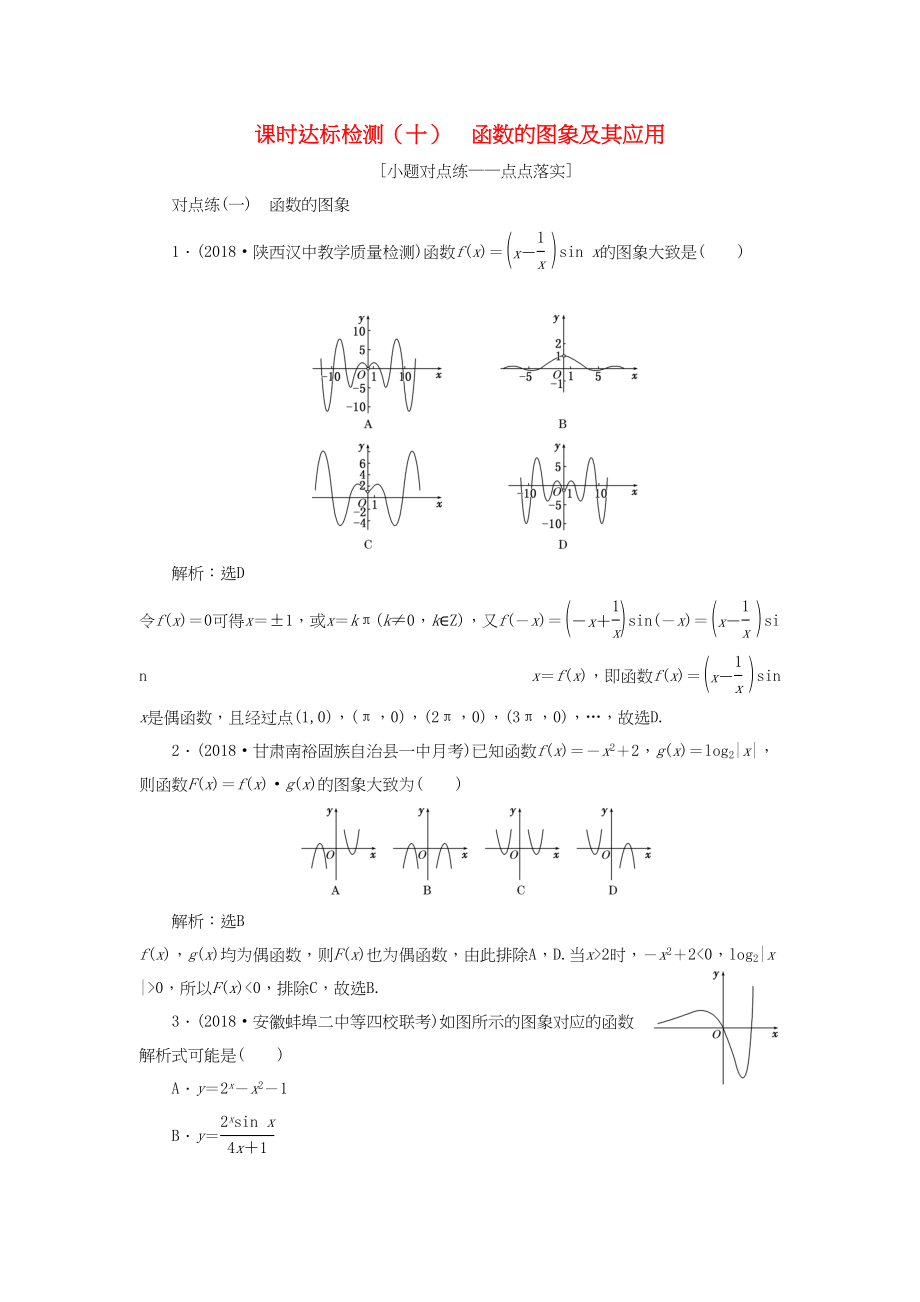 高考数学一轮复习 第二章 函数的概念与基本初等函数Ⅰ 课时达标检测（十）函数的图象及其应用 理-人教版高三数学试题_第1页