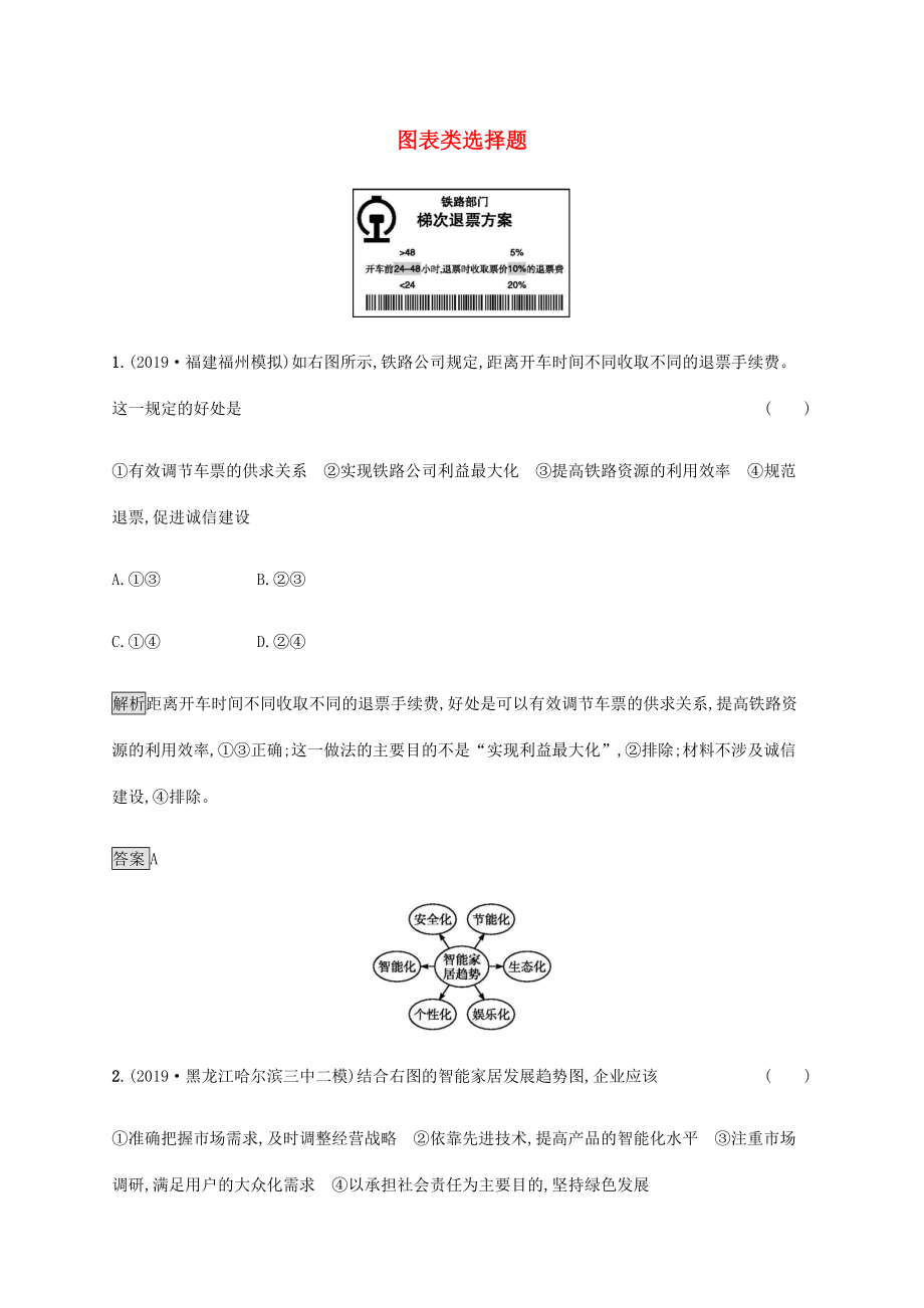 高考政治二輪復習 題型突破練題型2 圖表類選擇題（含解析）-人教版高三政治試題_第1頁