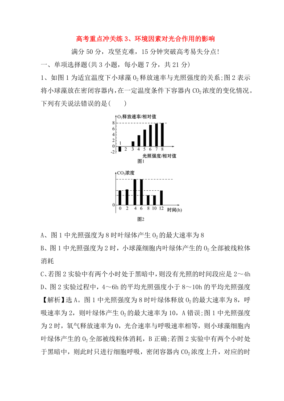 高考重点冲关练 环境因素对光合作用的影响测试题_第1页