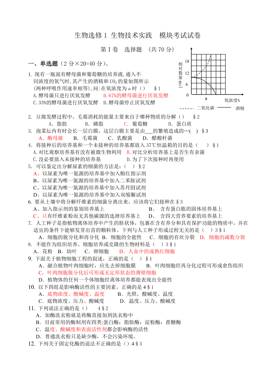 生物選修 生物技術(shù)實(shí)踐模塊考試試卷_第1頁(yè)