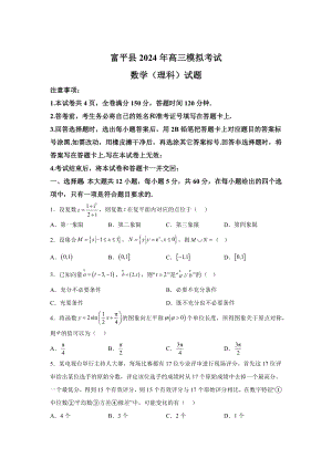 陜西省富平縣2024屆高三第二次模擬理科 數(shù)學試題【含答案】